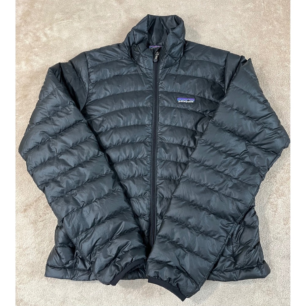 Patagonia Down Sweater Jacket Women's Small Black Full Zip Puffer Polyester EUC